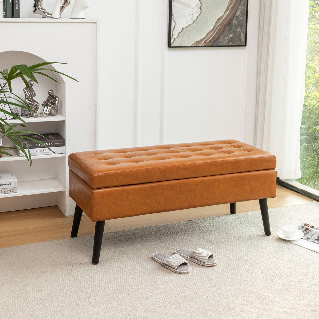 Brown PU Leather Storage Bench