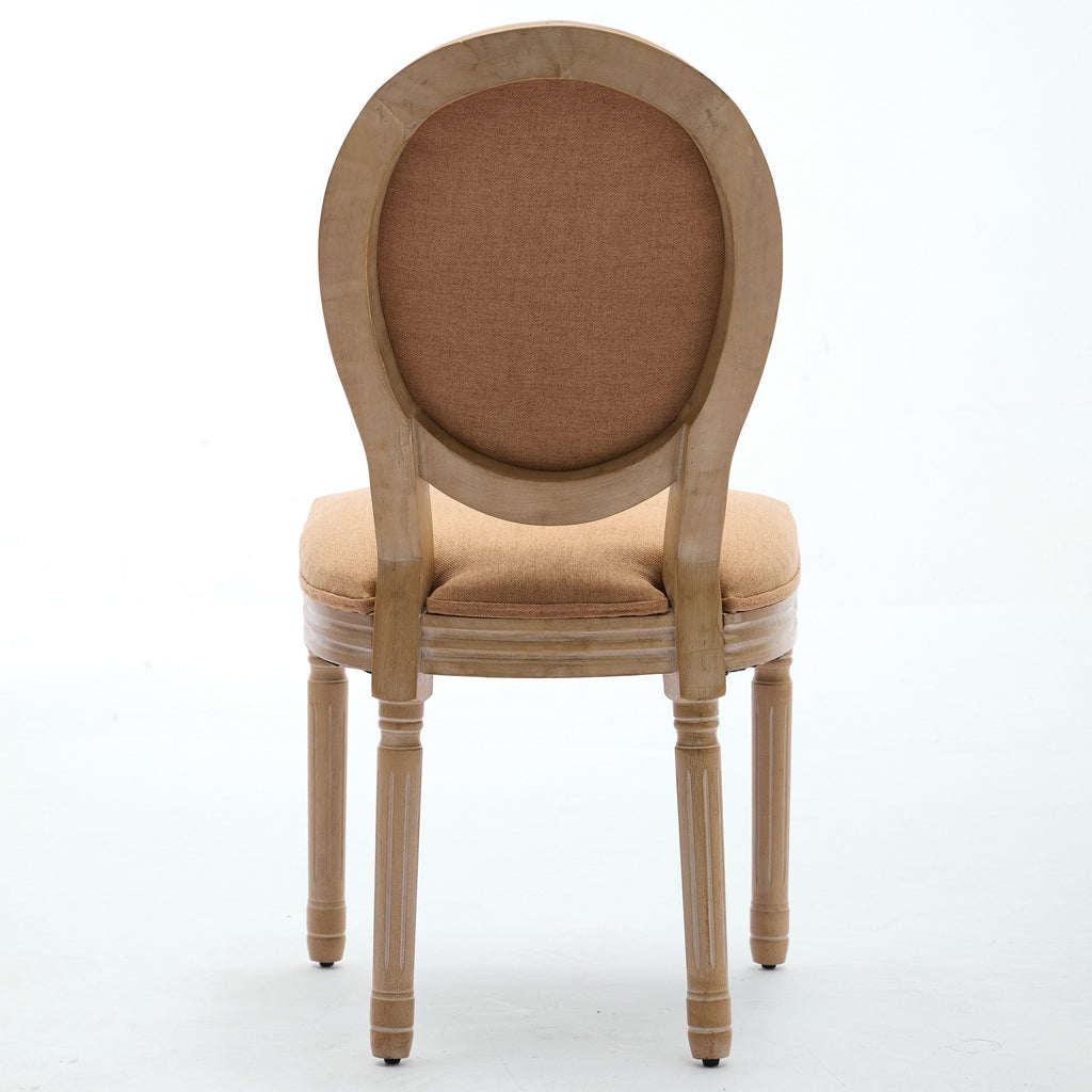 French Style Solid Wood Frame Linen Fabric Back Dining Chair (Set of 2)