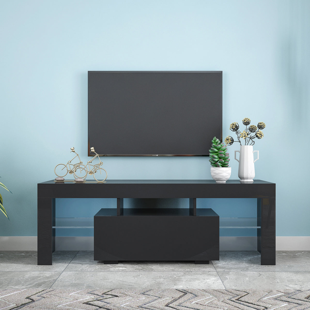 51" Black TV Stand with LED RGB Lights