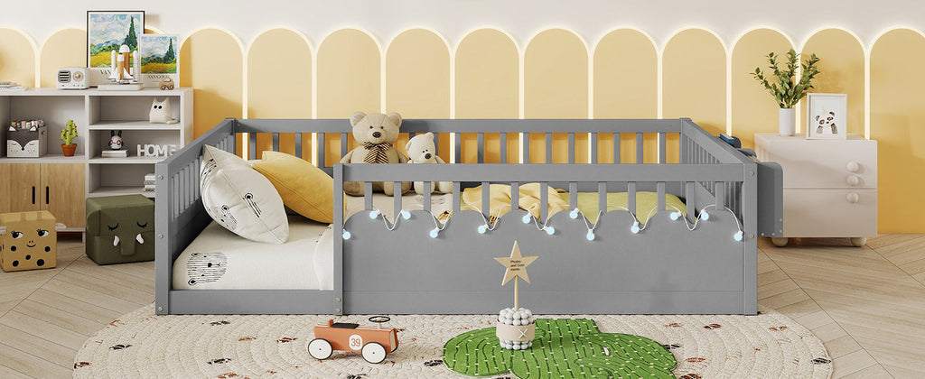 Twin/Full Montessori Floor Kids Bed Frame with High Rails