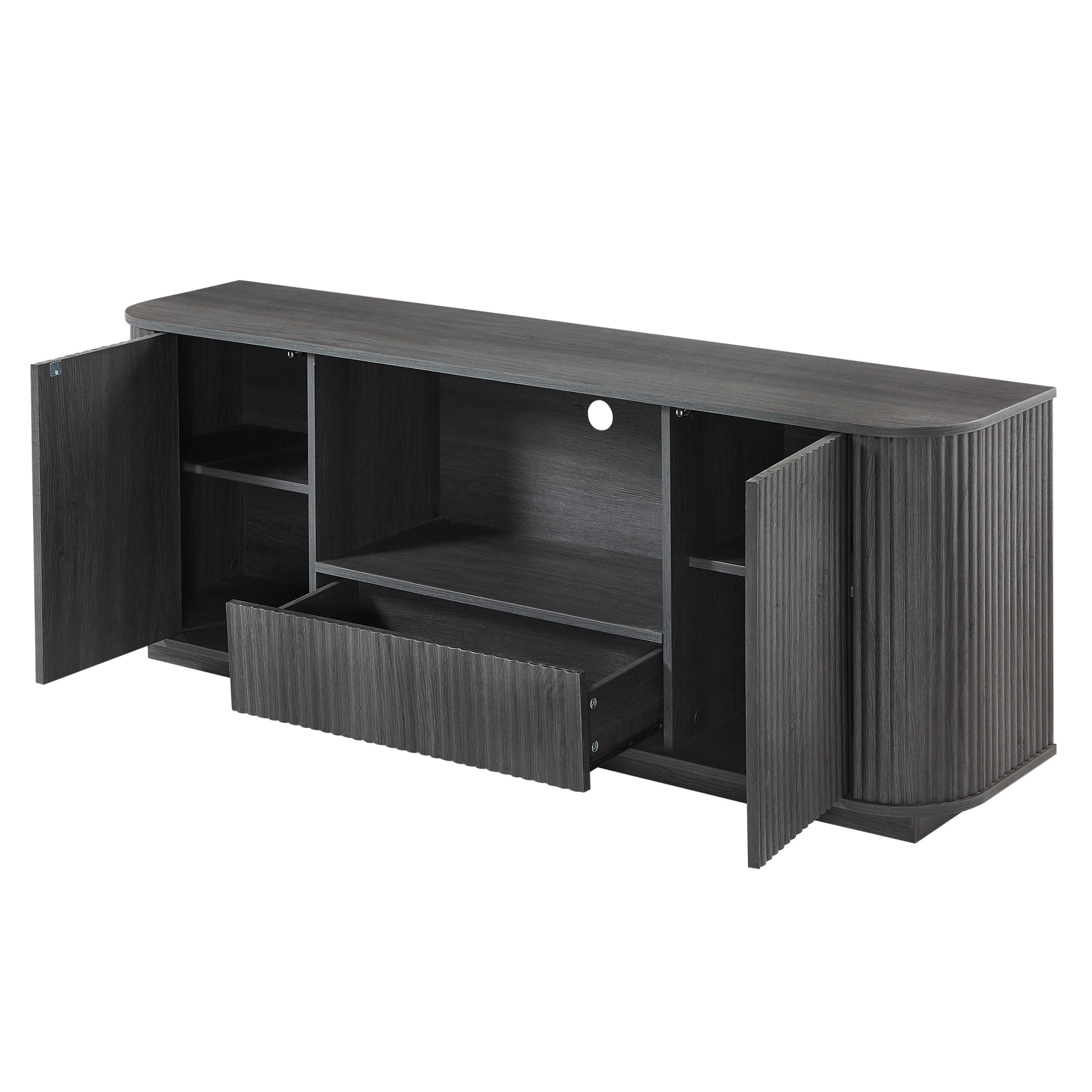 64-Inch Wavy Wooden Vertical Stripe TV Stand Cabinet
