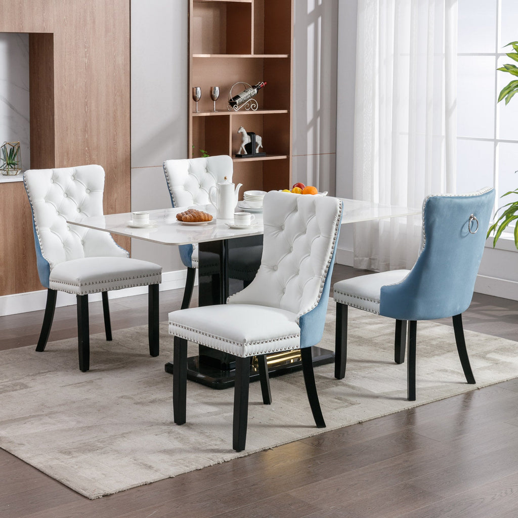 Tufted Solid Wood PU Upholstered Dining Chair with Wood Legs (Set of 2)
