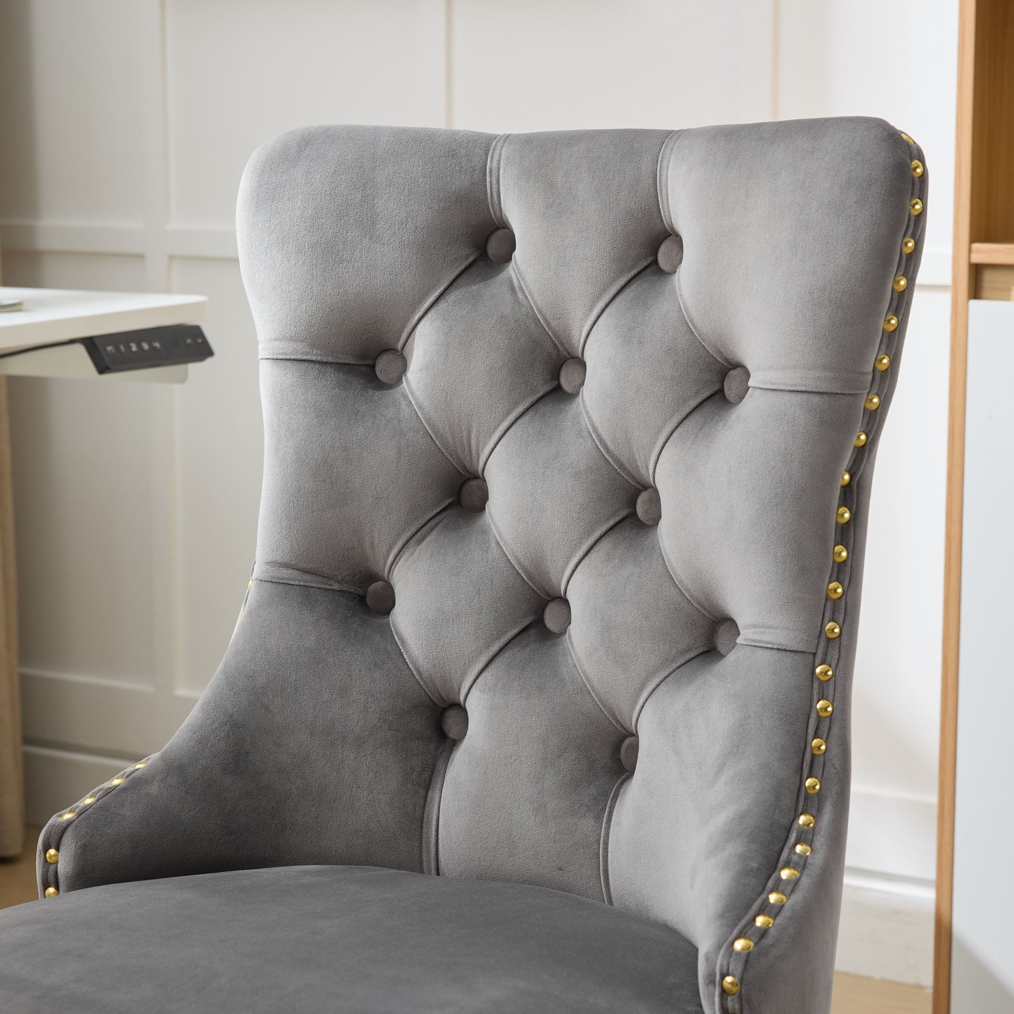 Modern Velvet Upholstered Tufted Button Home Office Chair