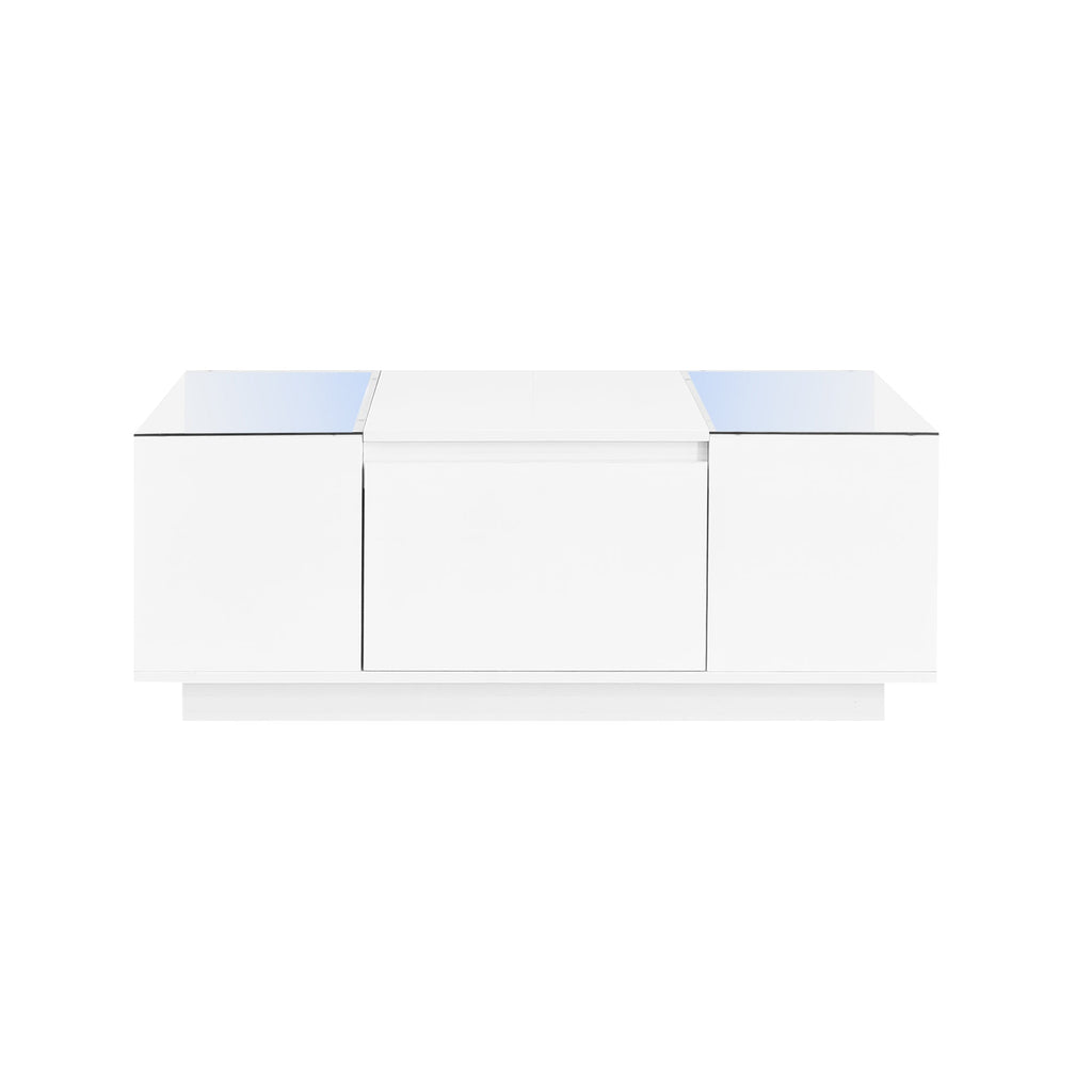 Modern LED Coffee Table with High-Gloss Finish and Glass Tabletop