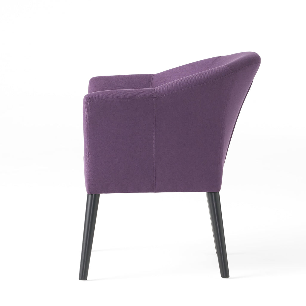 Plum Fabric Arm Chair with Wooden Legs and Cushioned Seat