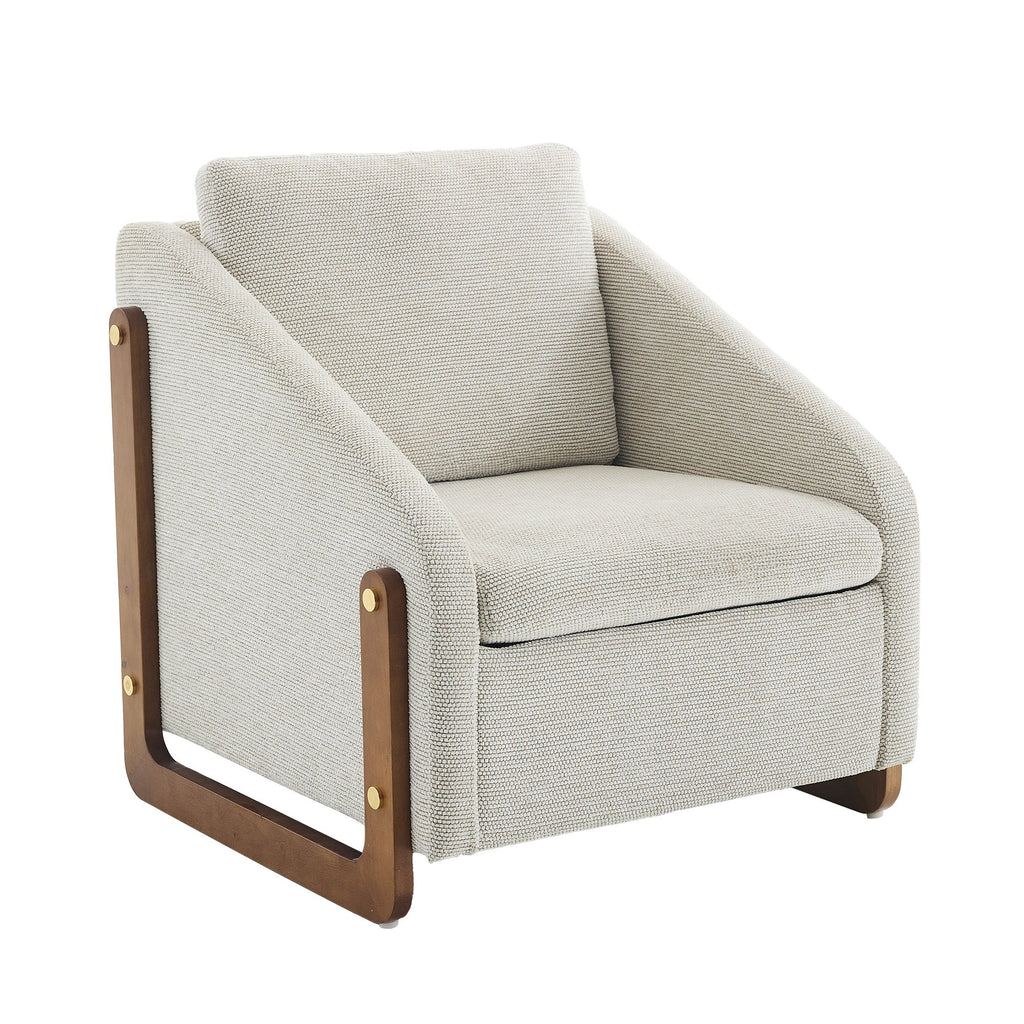 Modern Upholstered Armchair with Wooden Side Frame