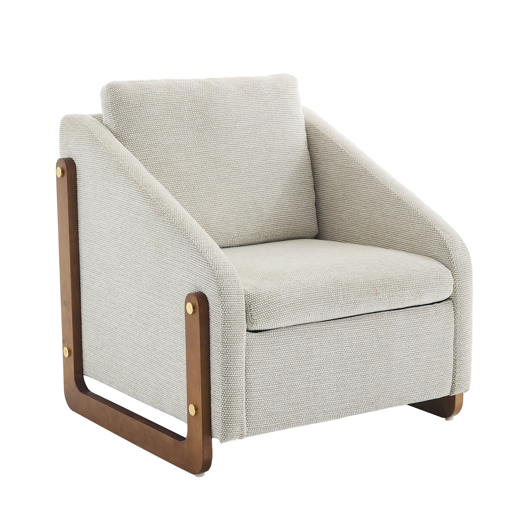Modern Upholstered Armchair with Wooden Side Frame