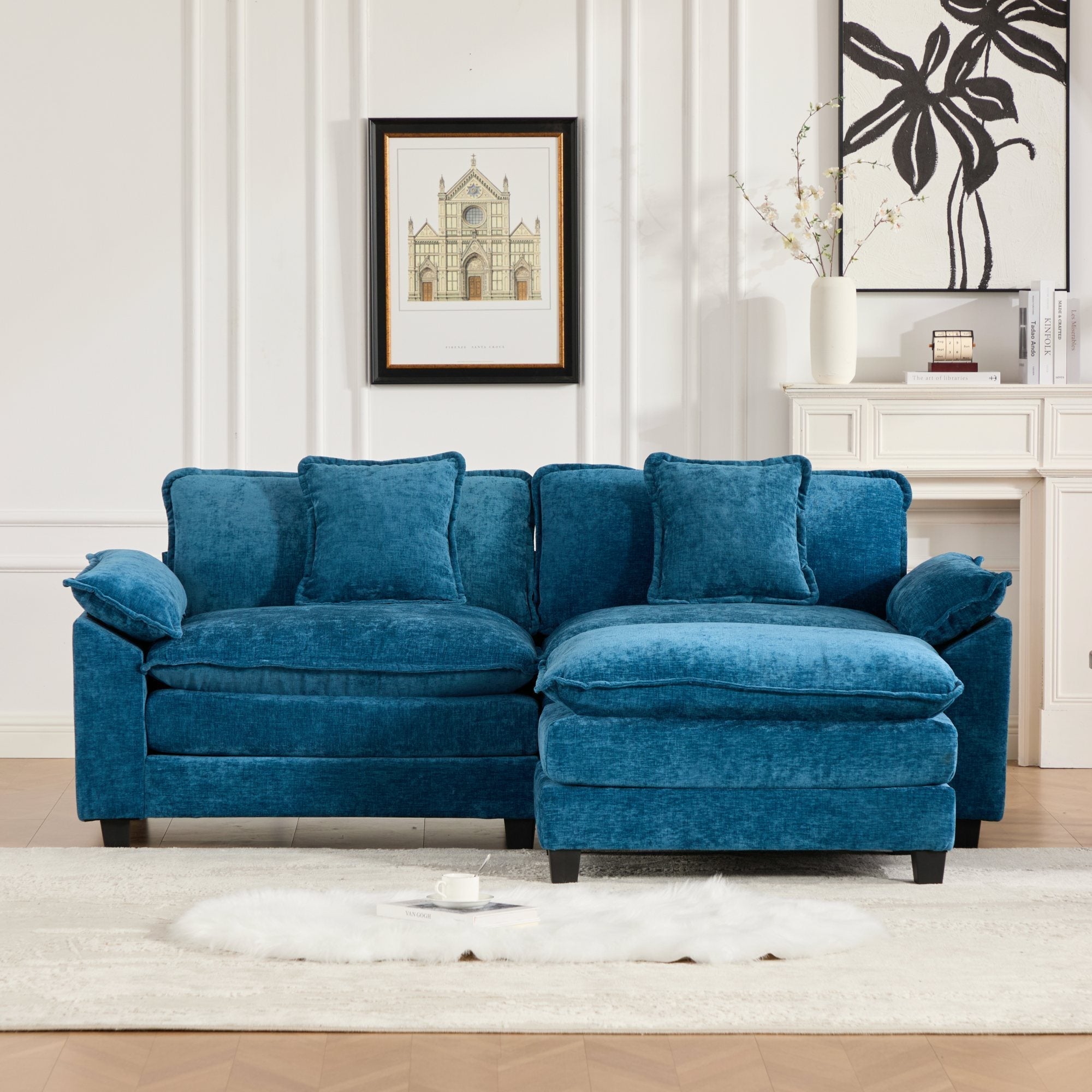 Modern Comfy Upholstered Seat Cushion Sectional Couch (Ottoman is Not Included)
