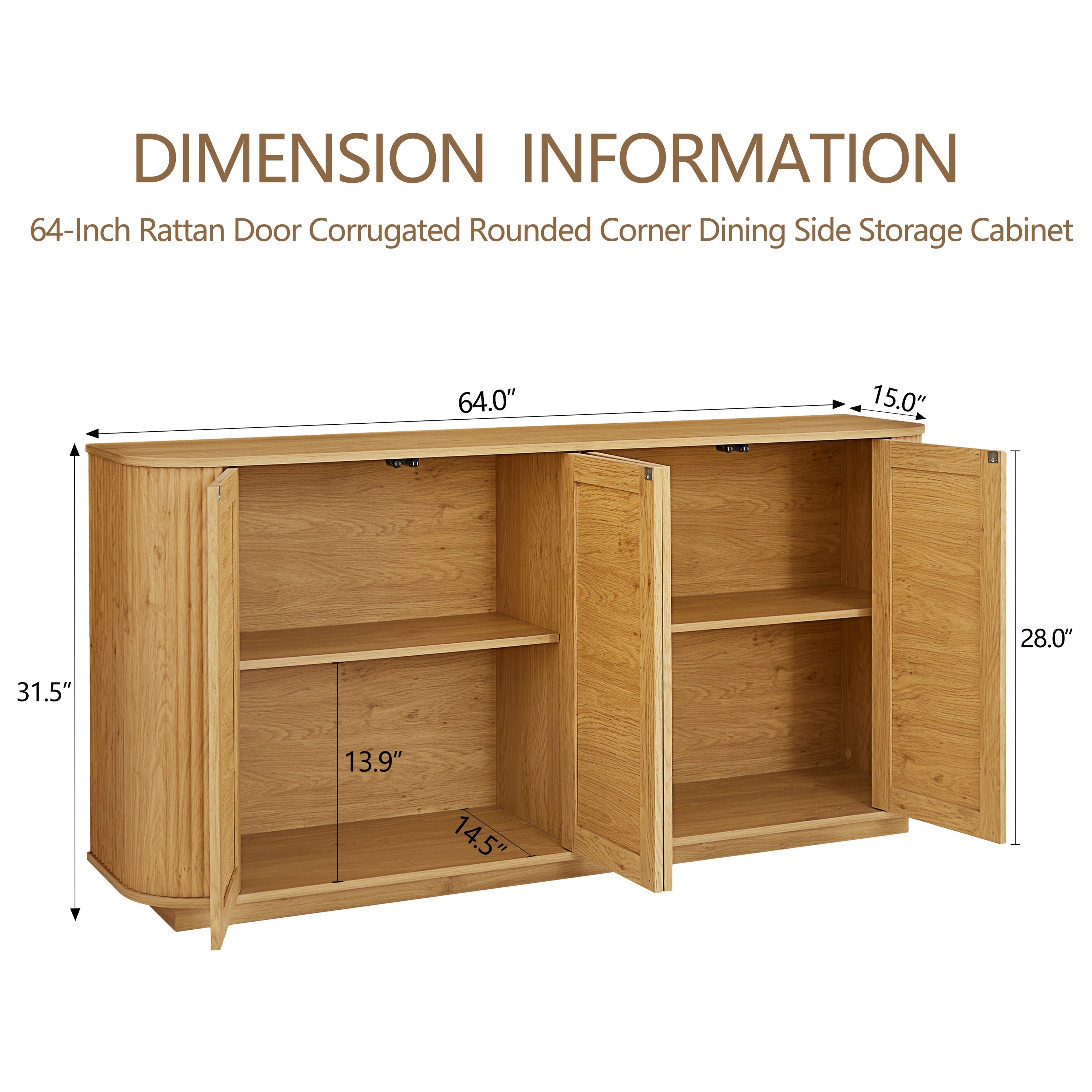 Contemporary Wave Shaped 64-Inch TV Stand with Rattan Doors