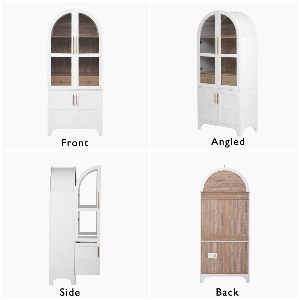 71" Tall Arched Farmhouse Kitchen Pantry Cabinet with Door Shelves