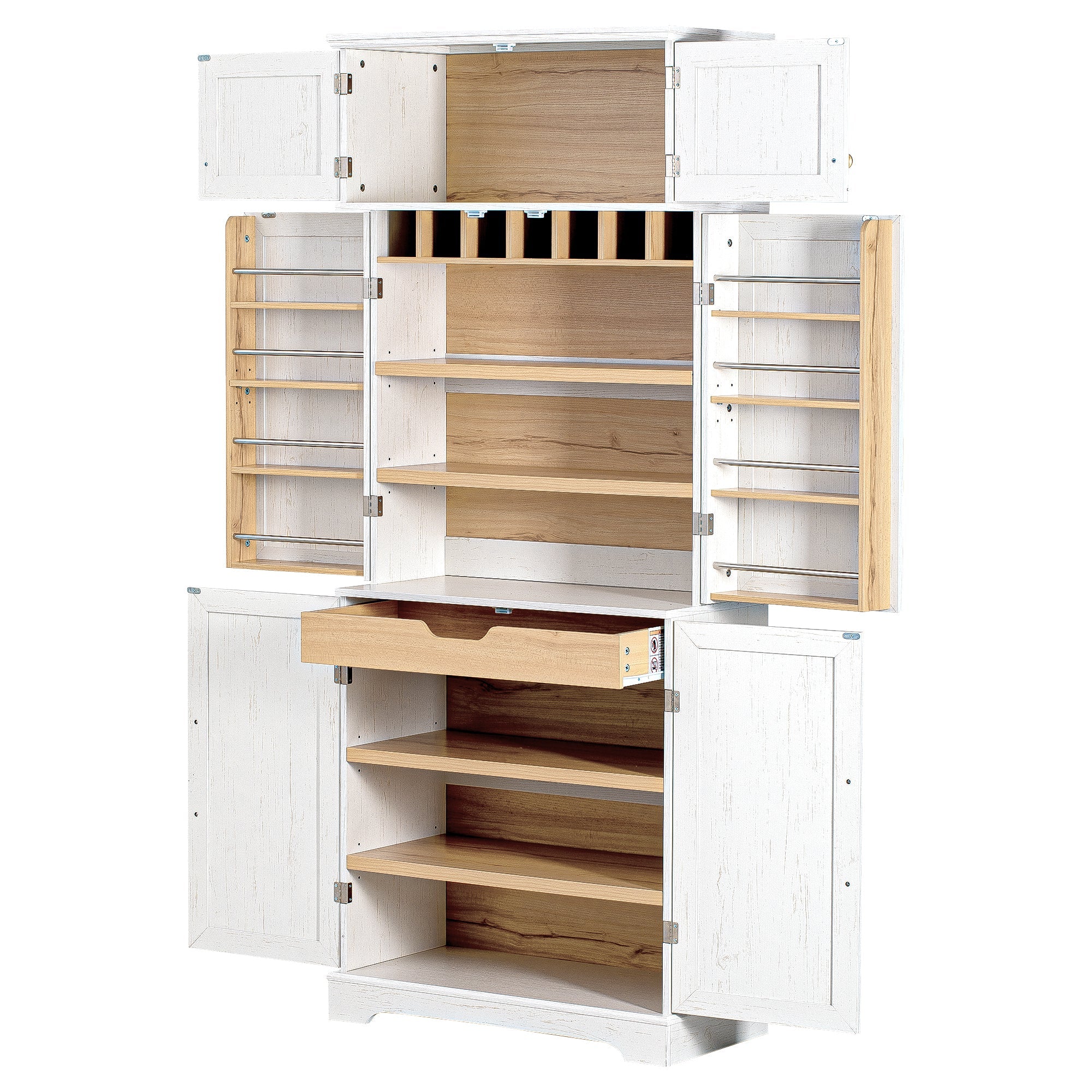 78" Tall Farmhouse Kitchen Pantry Cabinet with Shelves Drawer Wine Rack