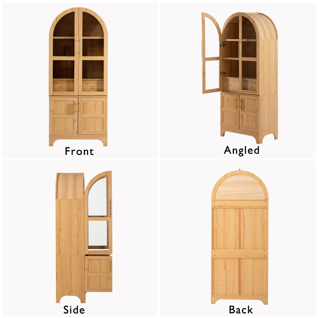 71" Tall Arched Farmhouse Kitchen Pantry Cabinet with Door Shelves