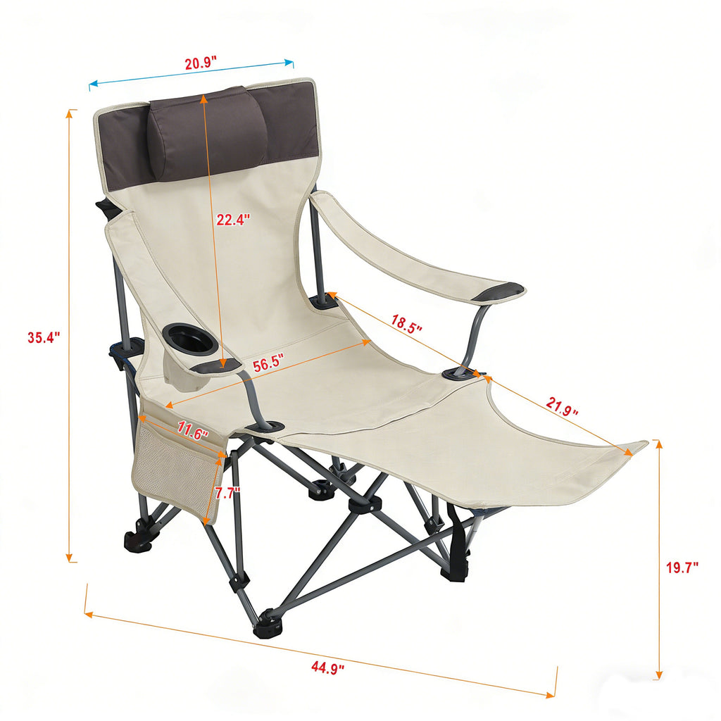 Outdoor Camping Chair Folding Reclining with Side Pockets and Cup Holder