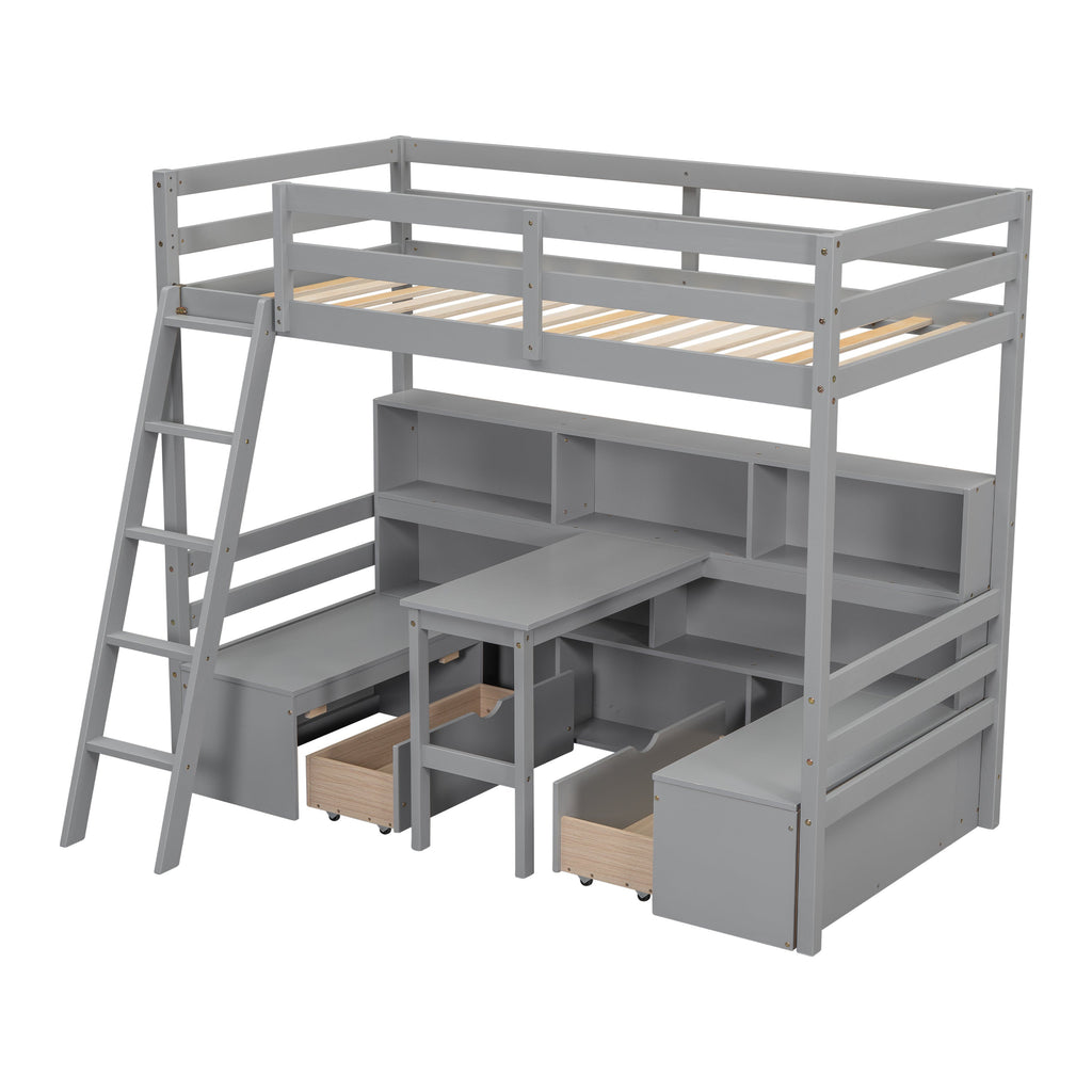Twin Loft Bed with Storage Shelves