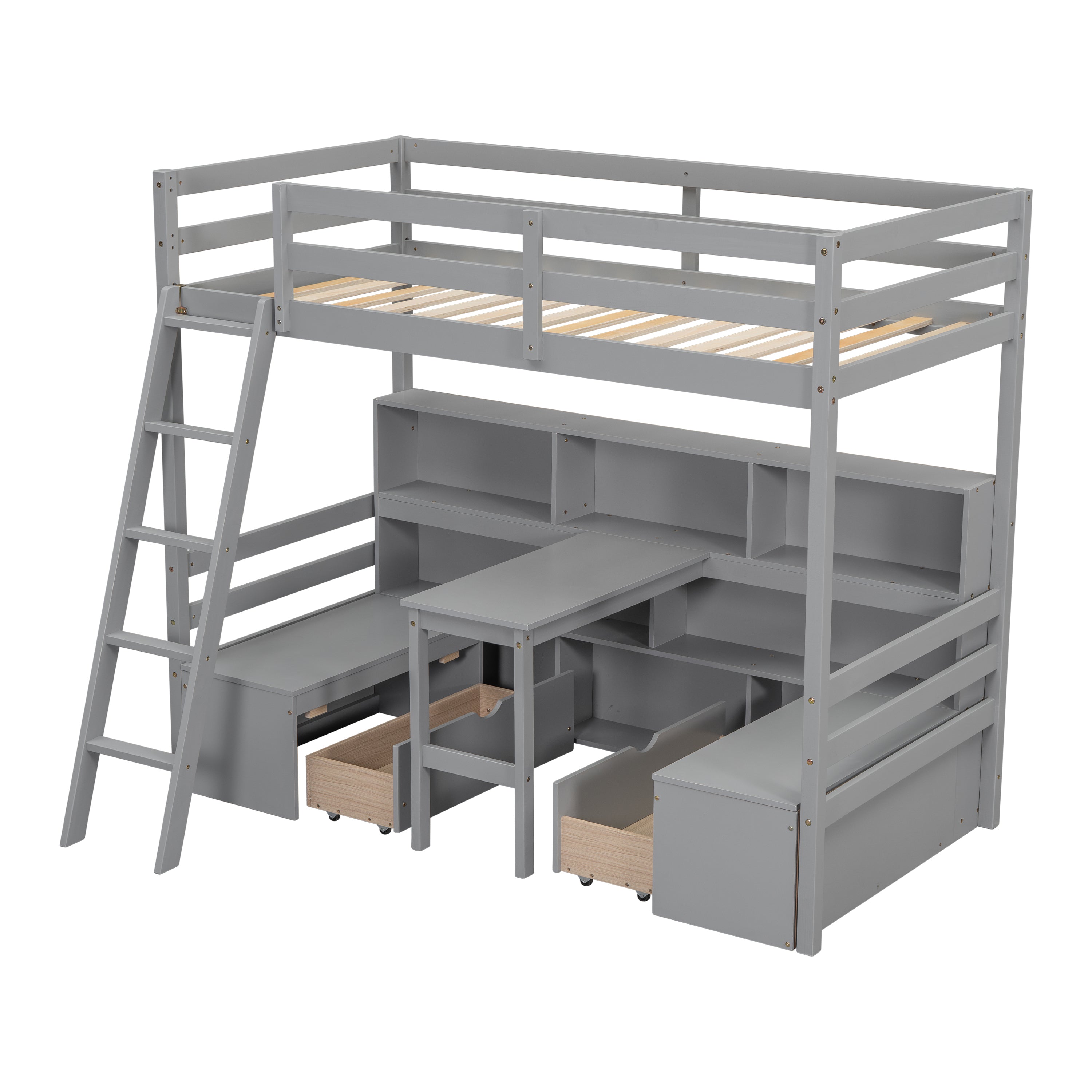 Twin Loft Bed with Storage Shelves