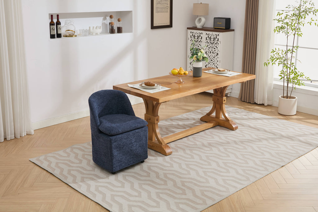 Chenille Fabric Dining Chairs with Universal Wheels