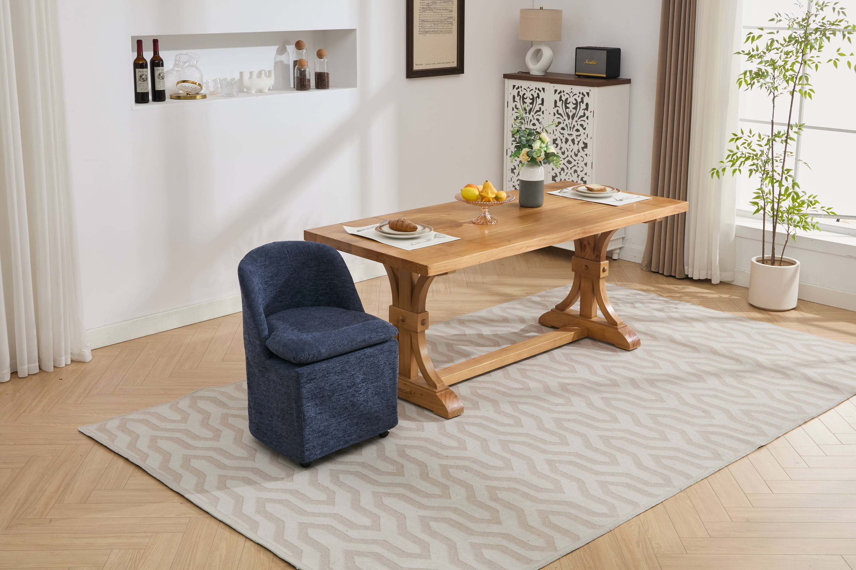 Chenille Fabric Dining Chairs with Universal Wheels