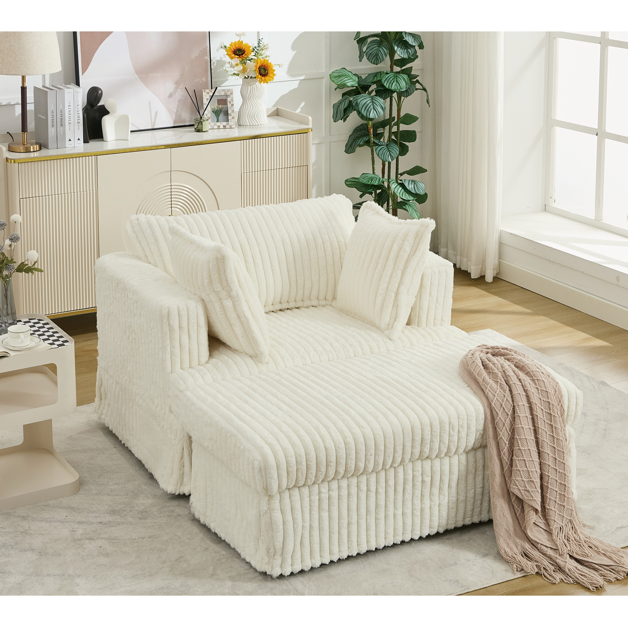 47.7'' Oversized Corduroy Chaise Longue with Ottoman