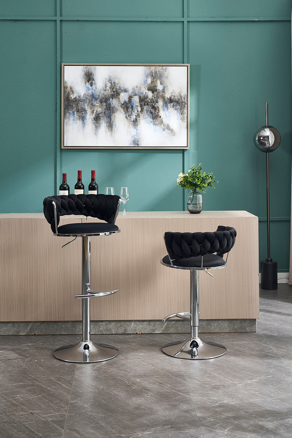 2PCS Metal Bar Stools with Chrome Footrest and Base