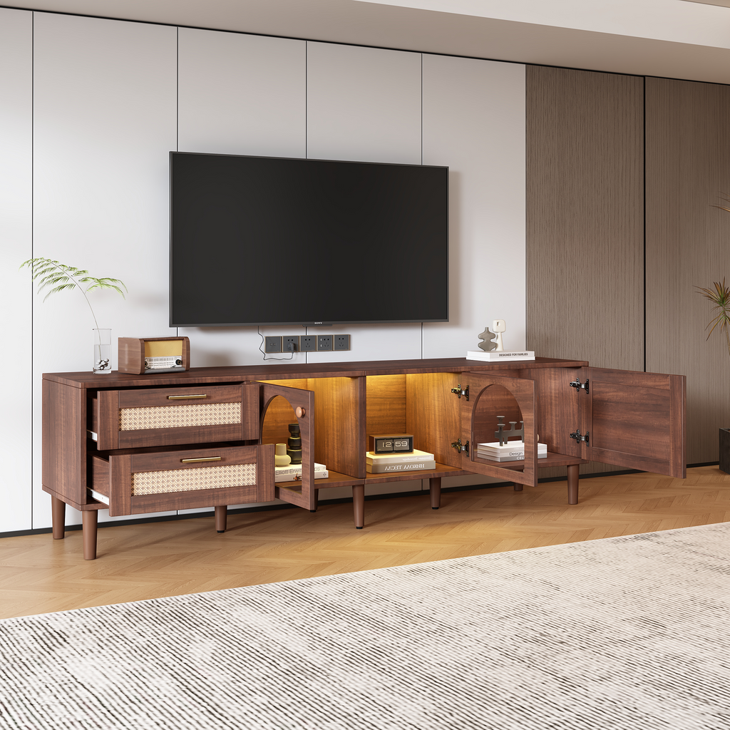 70" Rattan LED Light Entertainment TV Stand