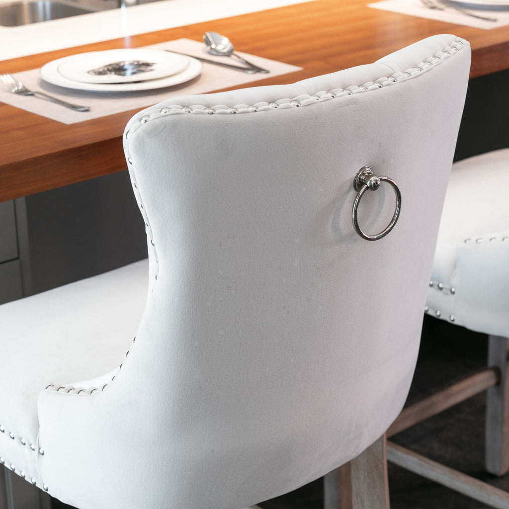 Contemporary Velvet Upholstered Barstools with Button Tufted Decoration (Set of 2)