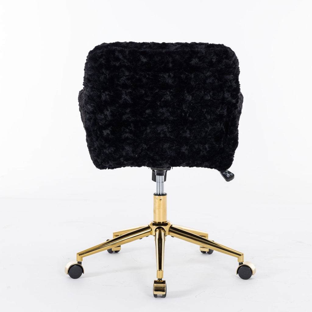 Artificial Rabbit Hair Home Office Chair with Golden Metal Base