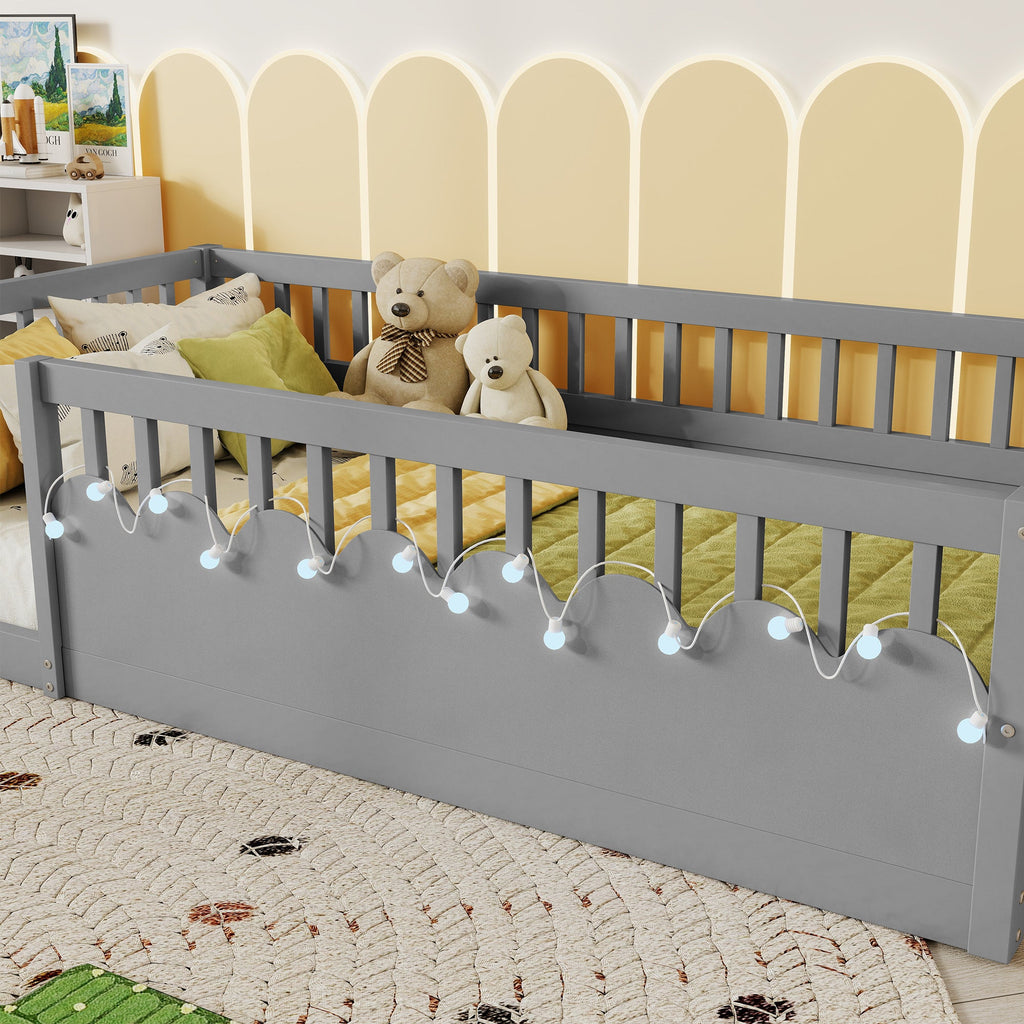 Twin/Full Montessori Floor Kids Bed Frame with High Rails