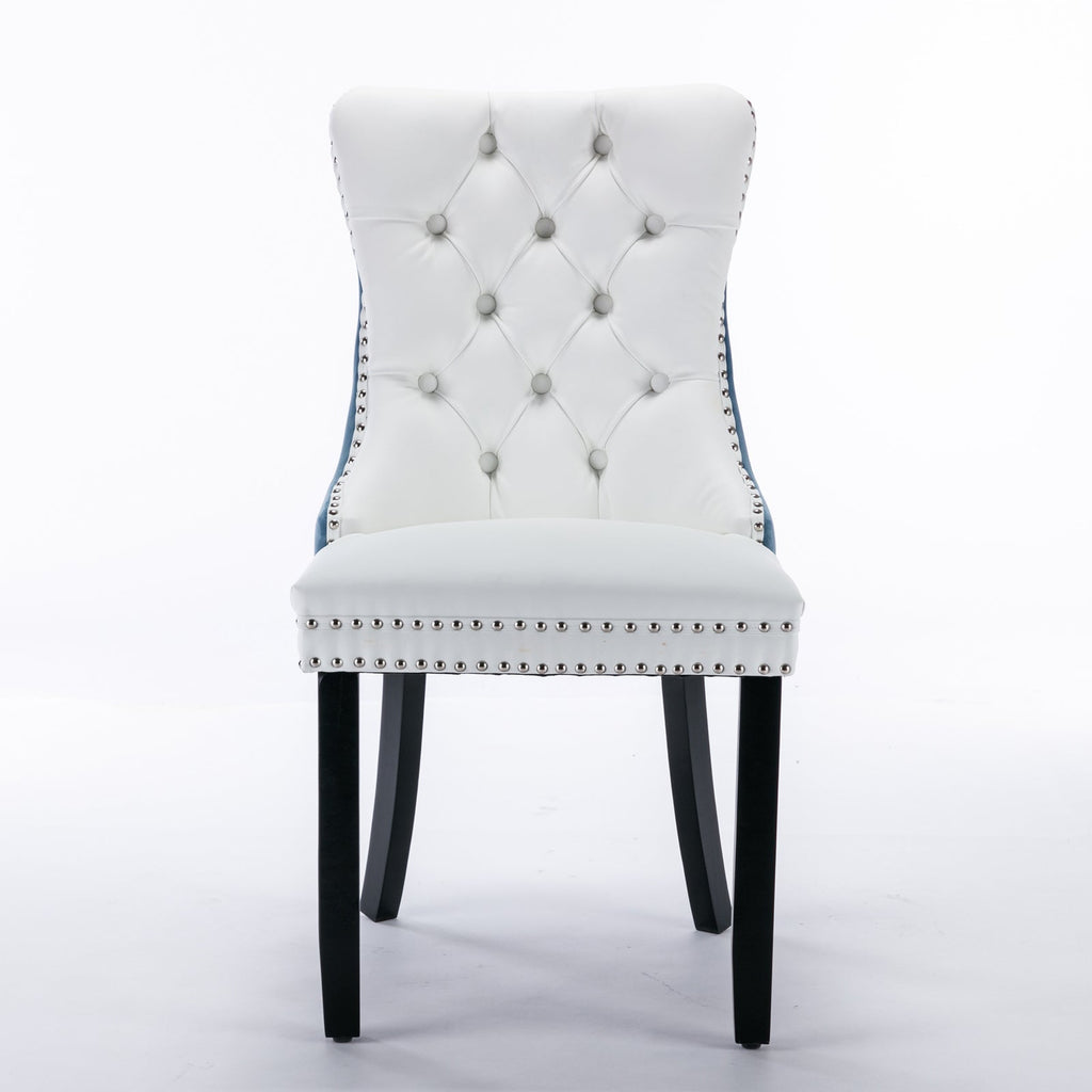 Tufted Solid Wood PU Upholstered Dining Chair with Wood Legs (Set of 2)