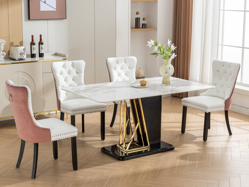 Tufted Solid Wood PU Upholstered Dining Chair with Wood Legs (Set of 2)