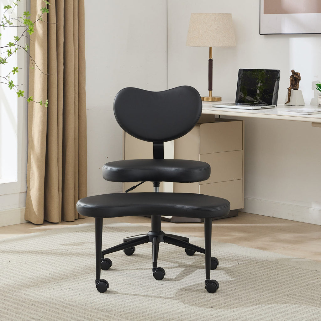Black Flexible Design Meditation Cross Legged PU Leather Chair with Wheels