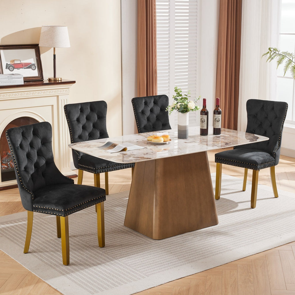 Mid-Century Velvet Dining Chairs with Lion Head Pull Ring (Set of 2)