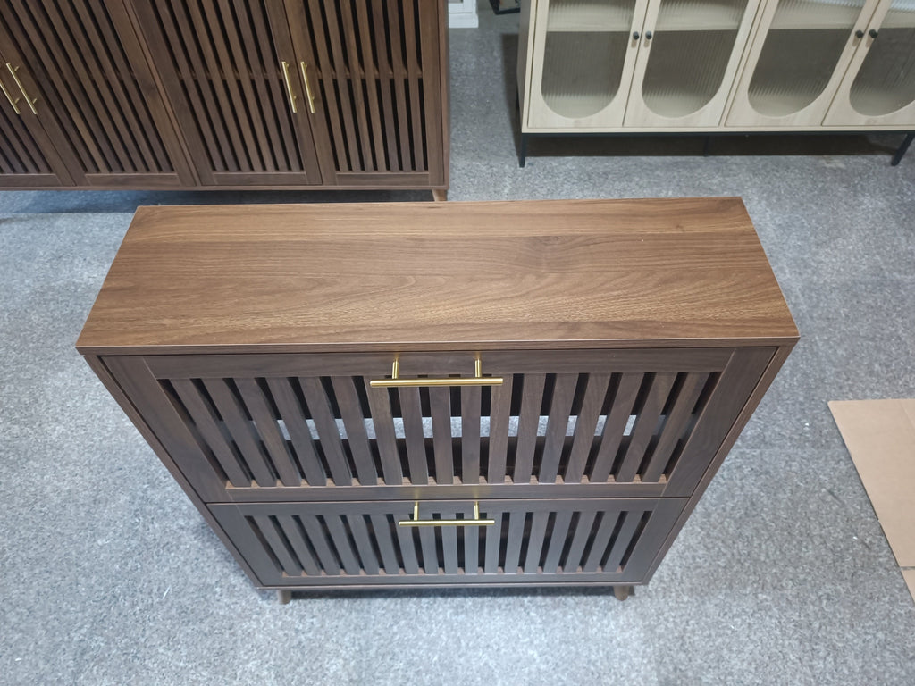 Medieval Modern Walnut Shoe Storage Cabinet