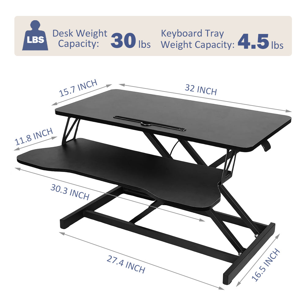 32 Inch Desk Converter Height Adjustable Sit to Stand Rise