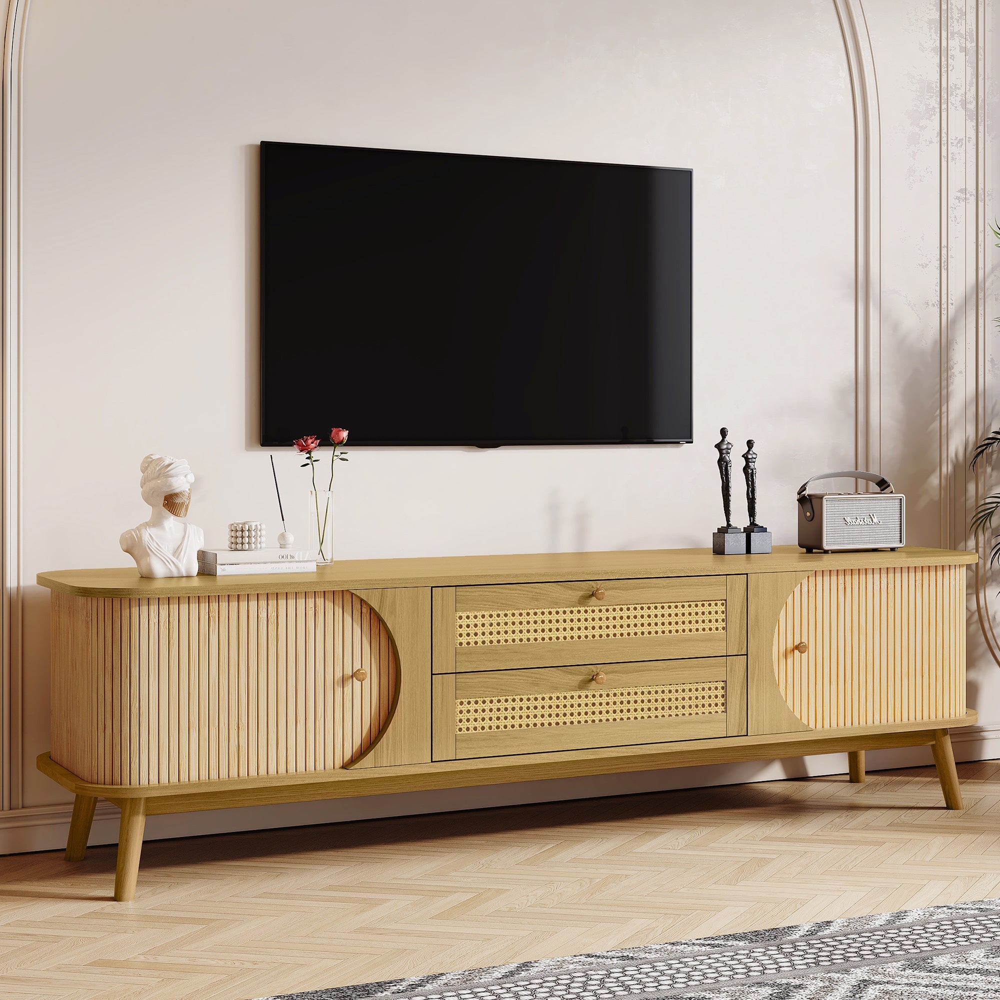 Modern Farmhouse Rattan TV Stand  Up to 75''