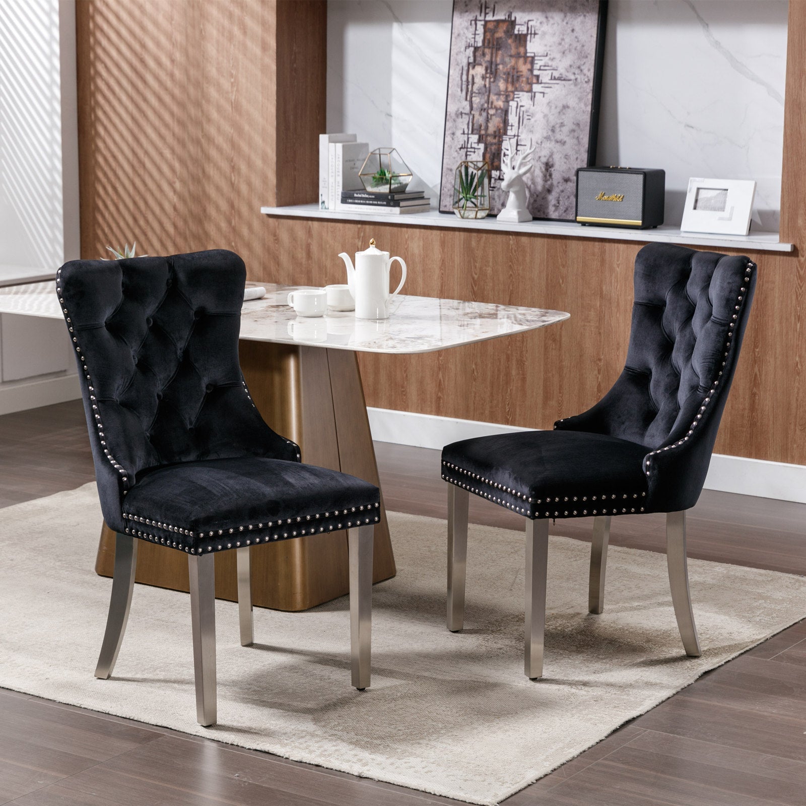 Modern High-end Tufted Solid Wood Velvet Dining Chairs (Set of 2)