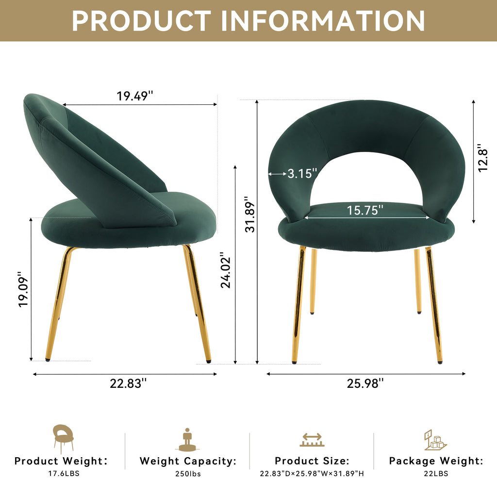 Velvet/Teddy Fabric Dining Chairs with Curved Backrest