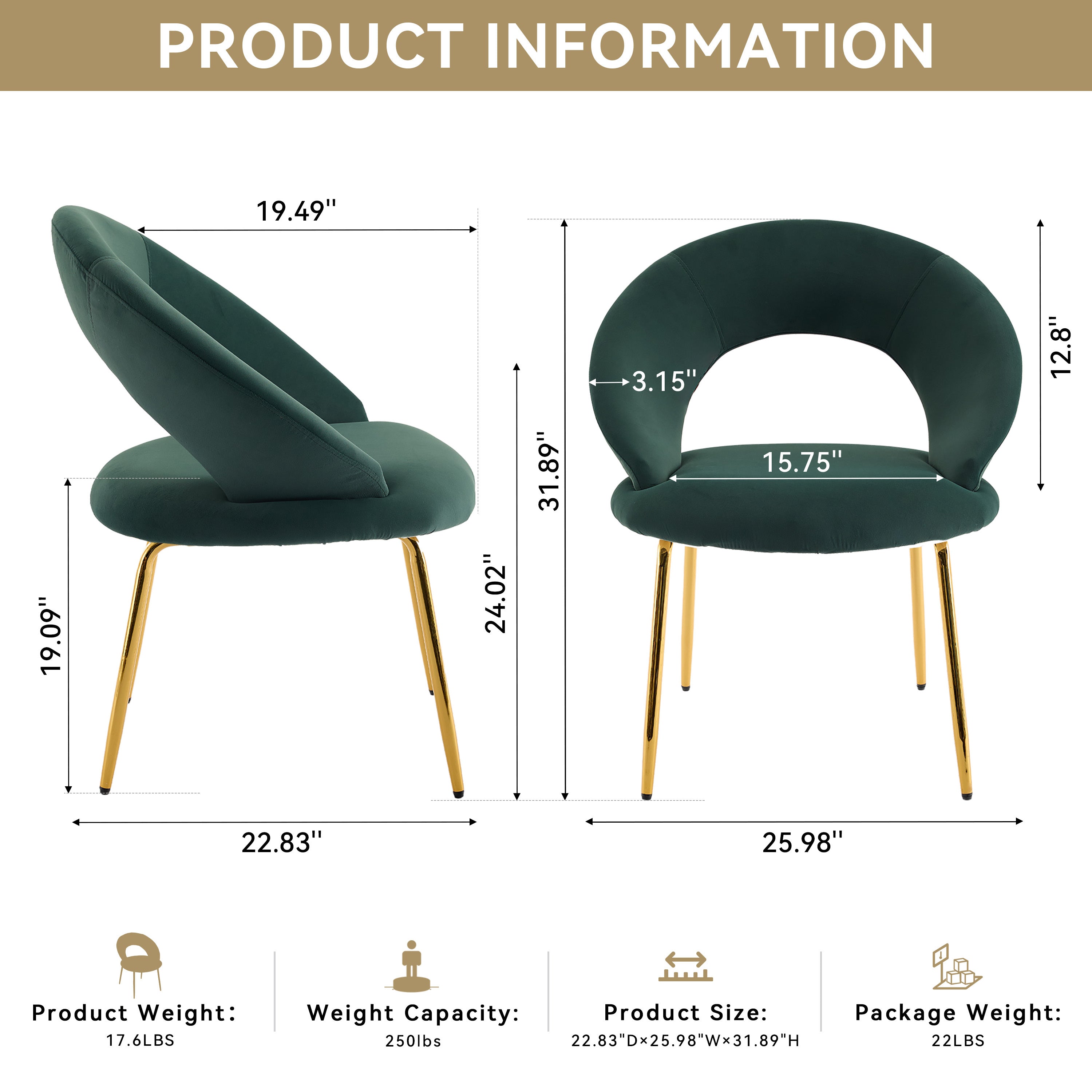 Velvet/Teddy Fabric Dining Chairs with Curved Backrest