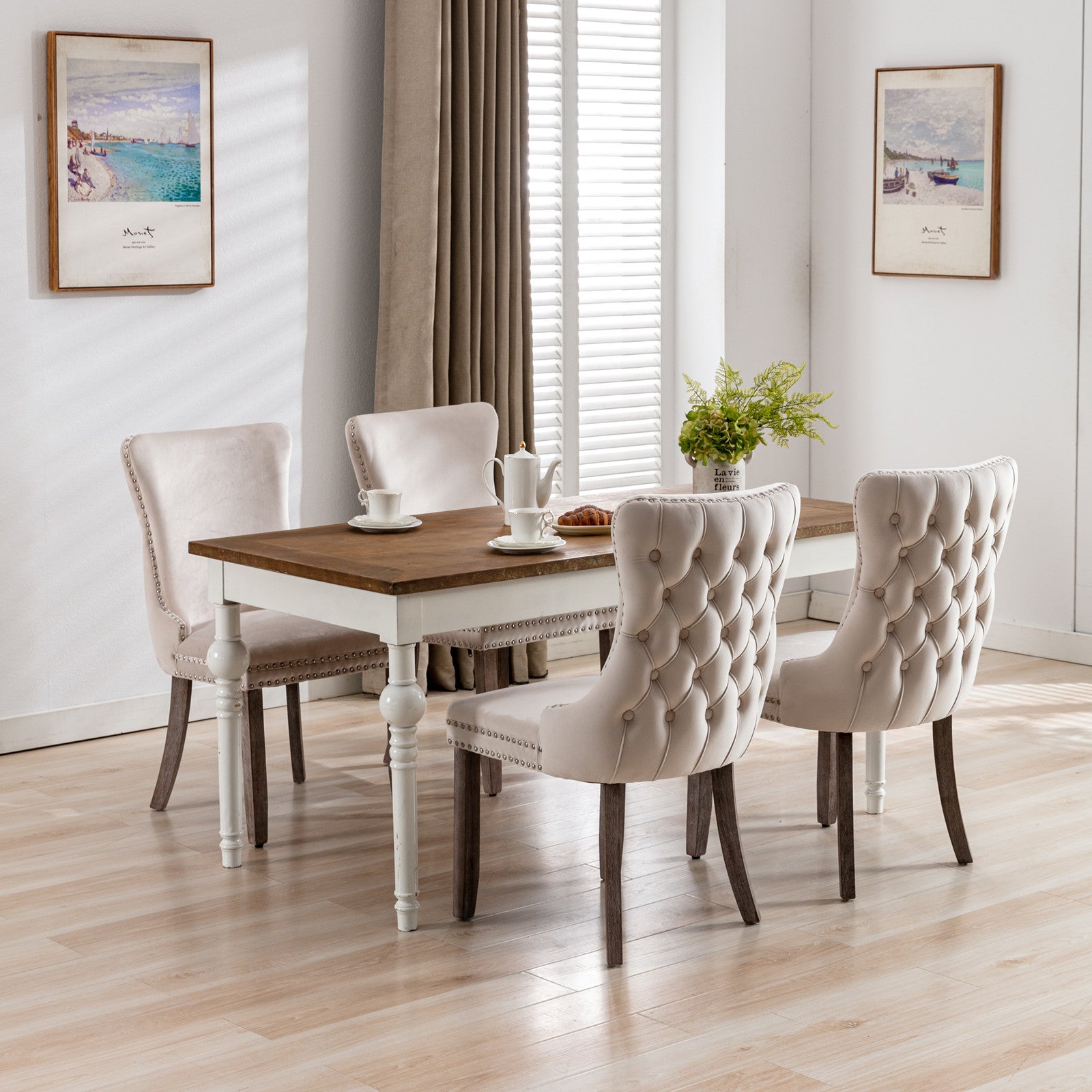 Modern Velvet Upholstered Wing-Back Dining Chairs (Set of 2)