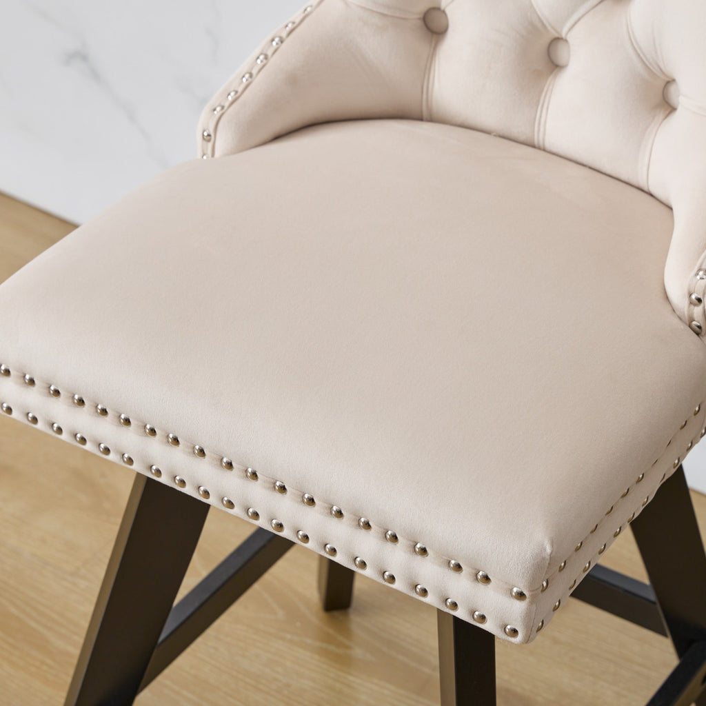 Swivel Velvet Barstools with Button Tufted Decoration (Set of 2)
