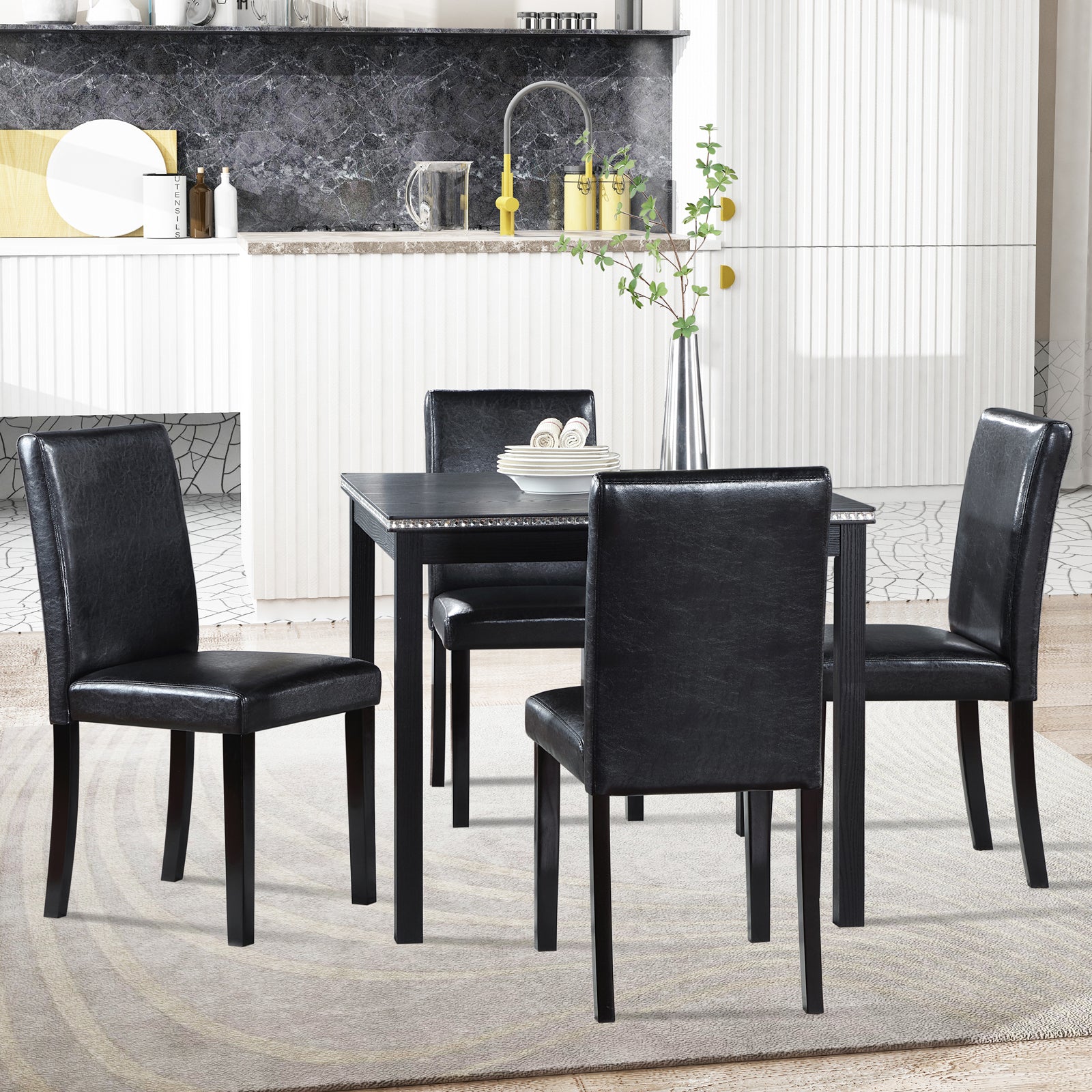 5Pcs Wooden Dining Table Set