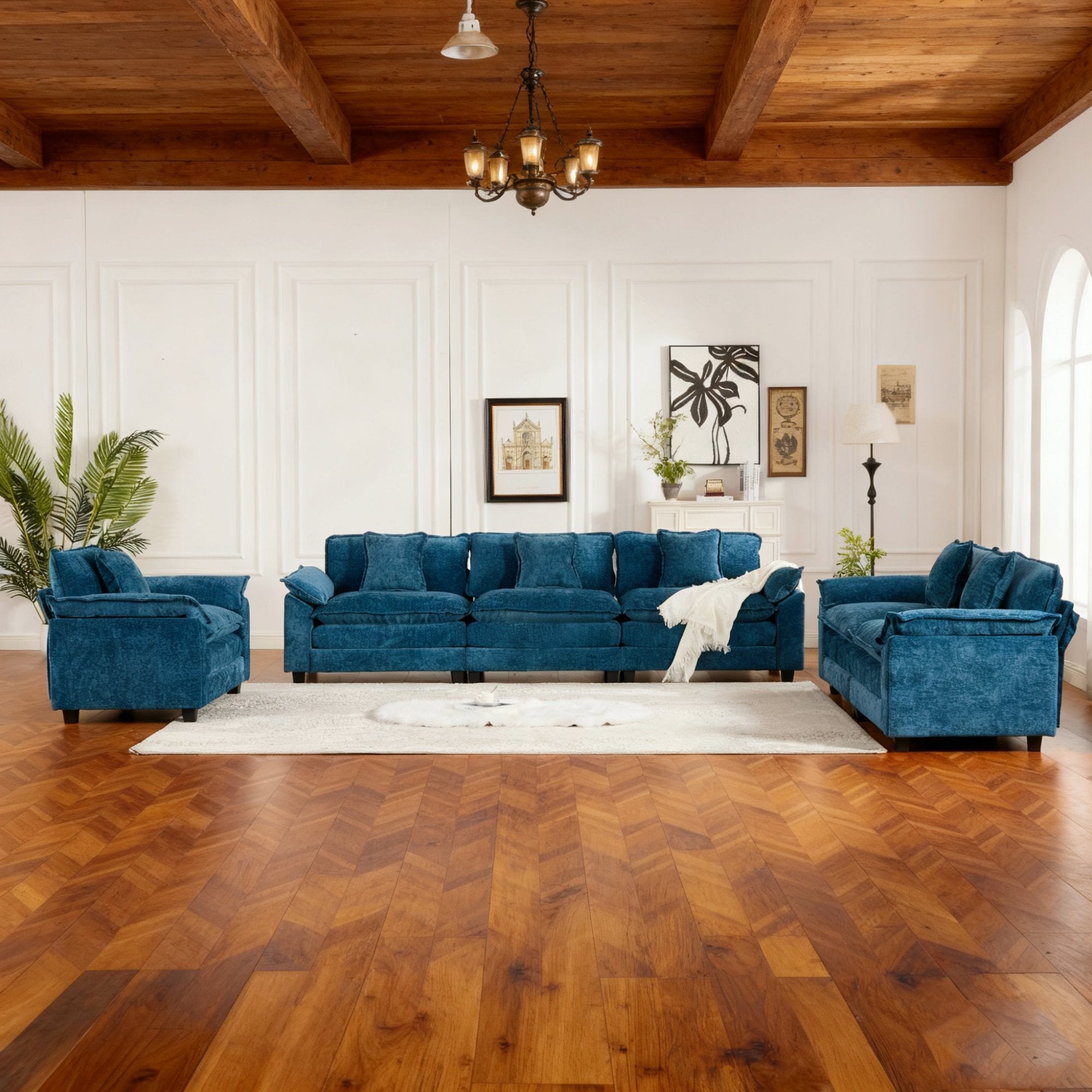 Modern Comfy Upholstered Seat Cushion Sectional Couch (Ottoman is Not Included)