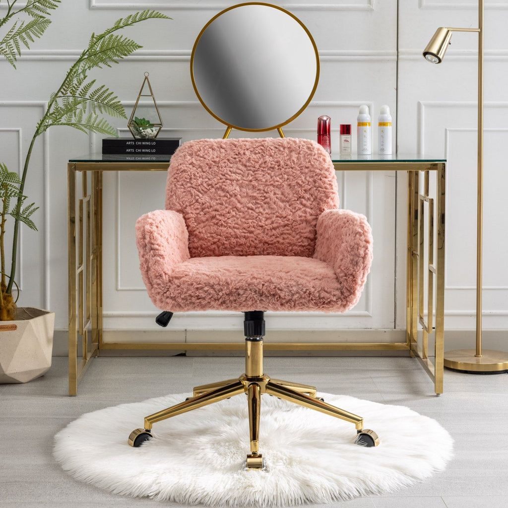 Artificial Rabbit Hair Home Office Chair with Golden Metal Base
