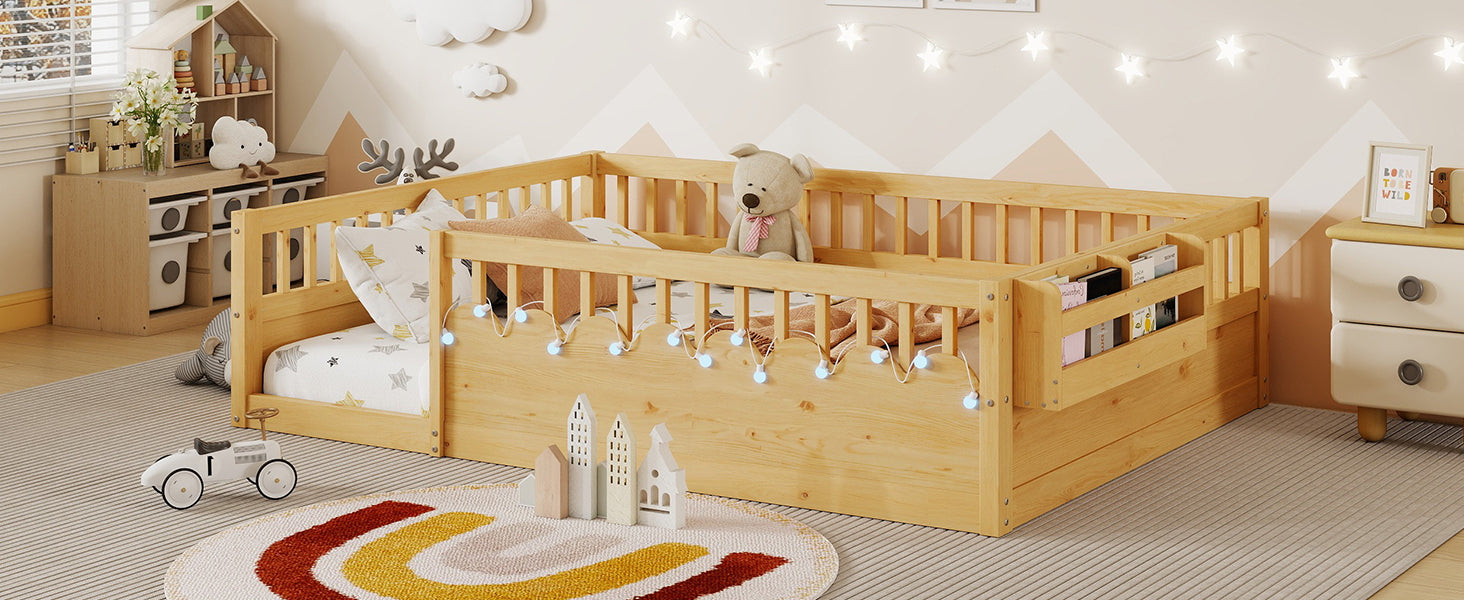 Twin/Full Montessori Floor Kids Bed Frame with High Rails