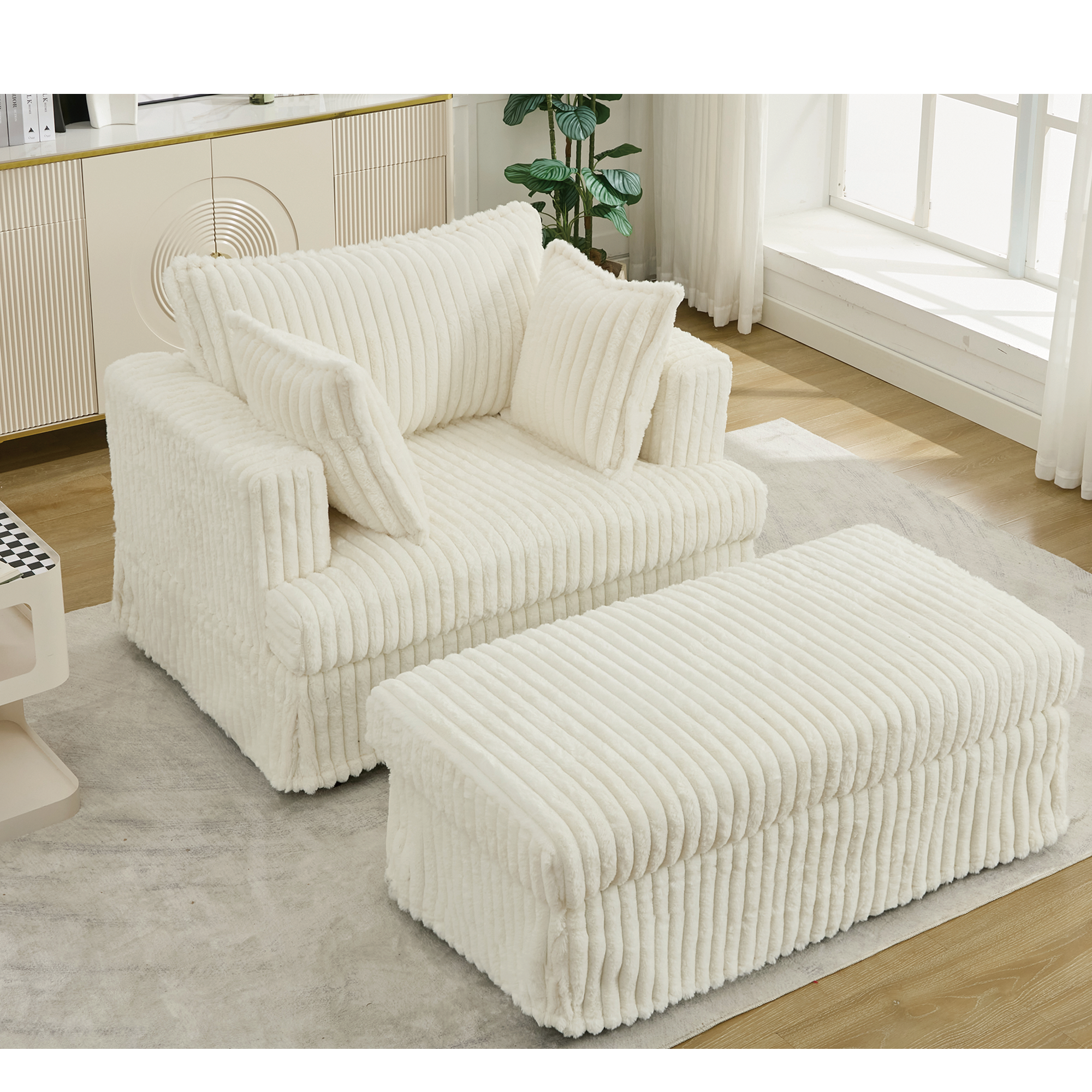 47.7'' Oversized Corduroy Chaise Longue with Ottoman