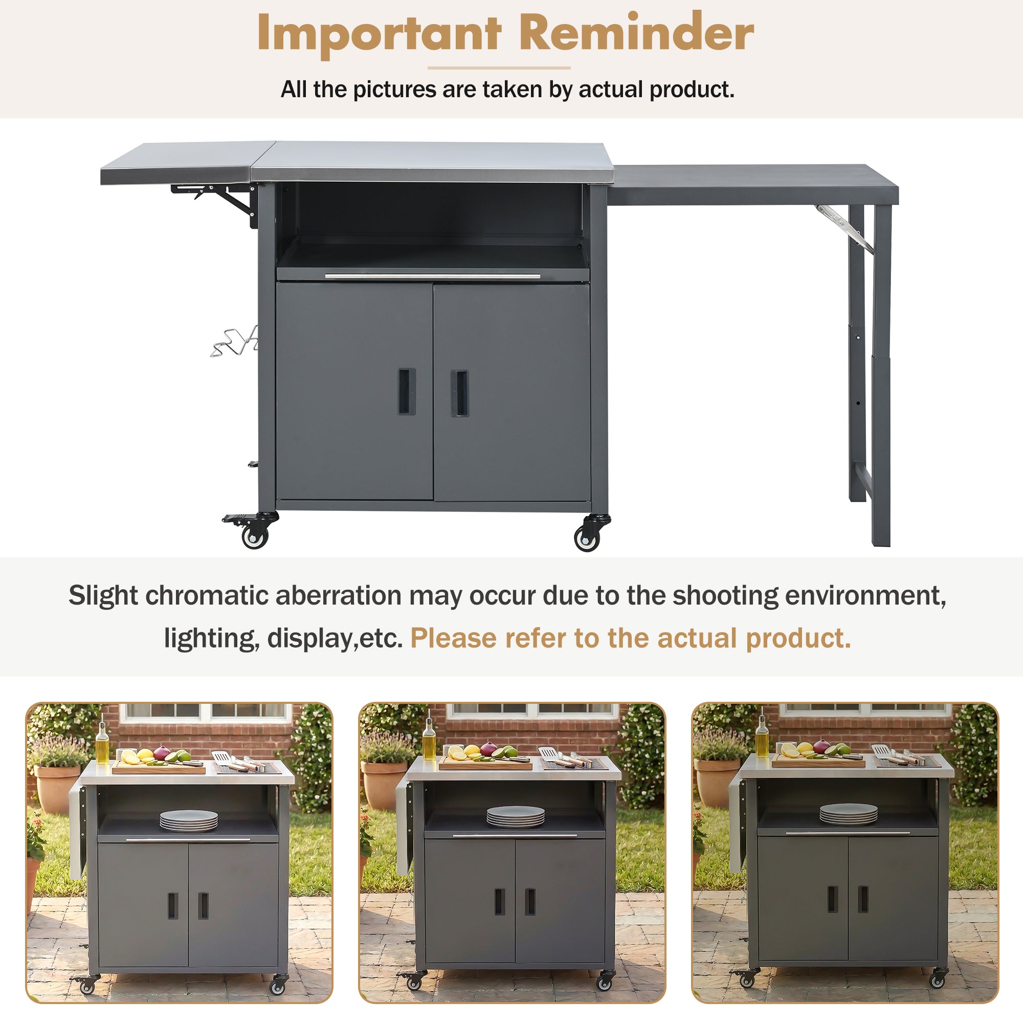 Foldable BBQ cart with storage, portable for backyard & patio cooking