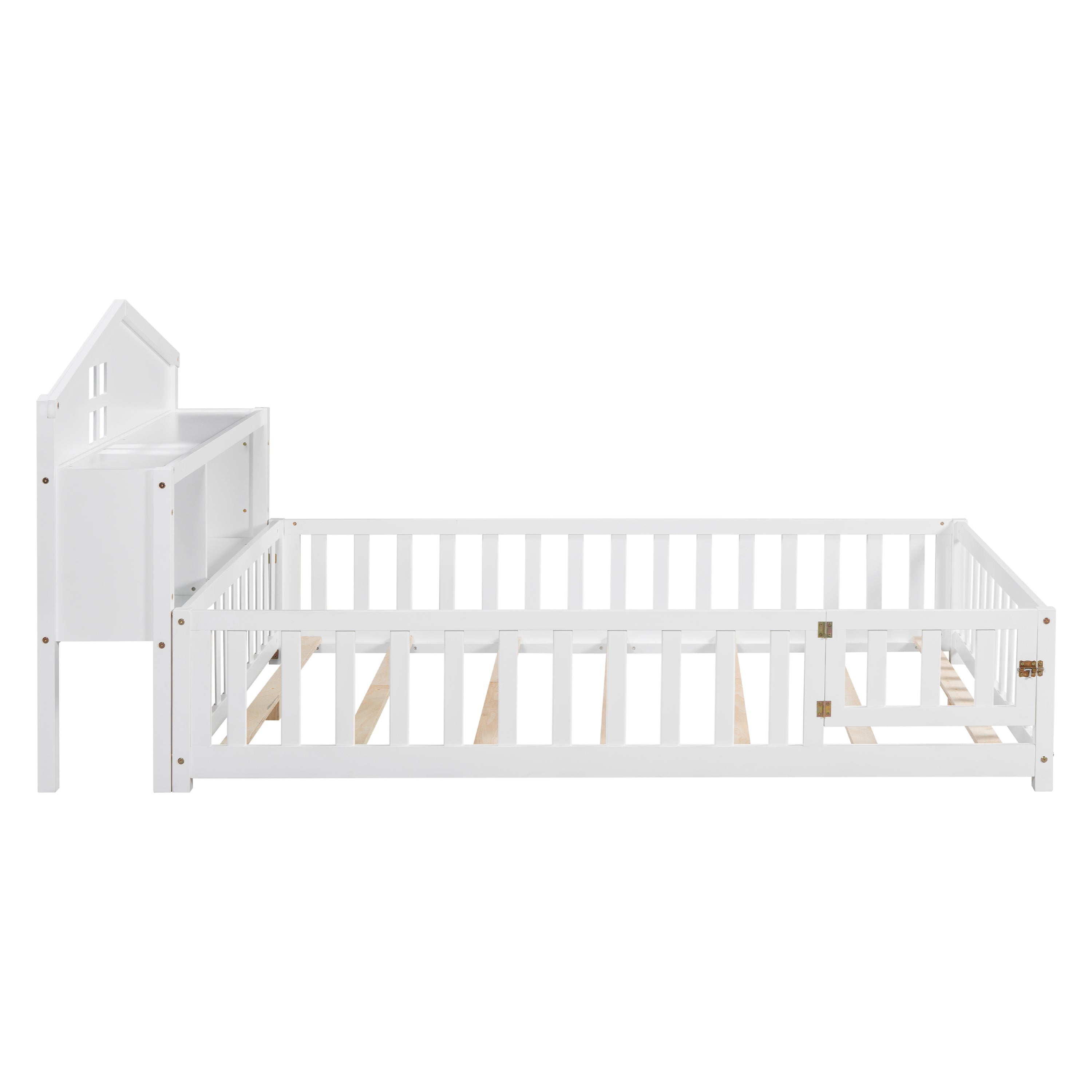 Full-size Montessori Floor Bed with Bookcases and Blackboards
