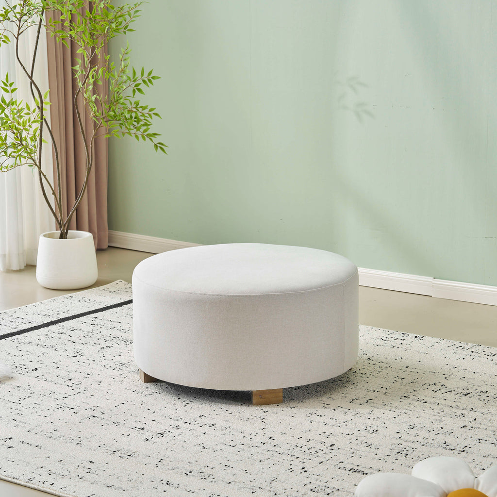 Modern Minimalist White Fabric Round Ottoman