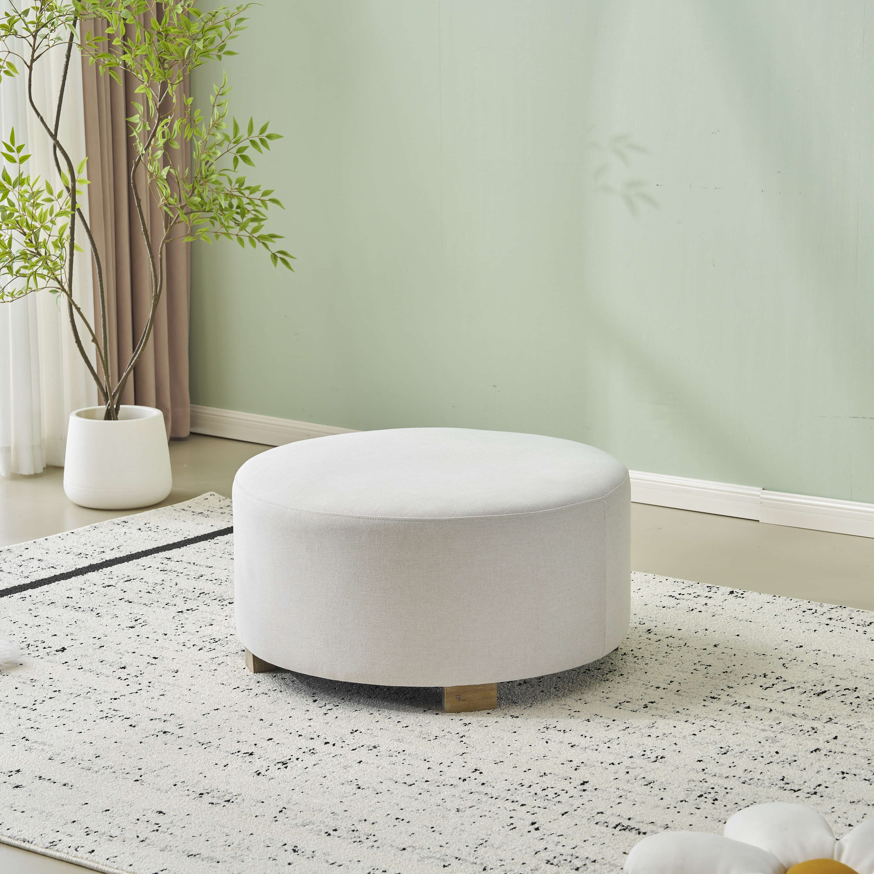 Modern Minimalist White Fabric Round Ottoman