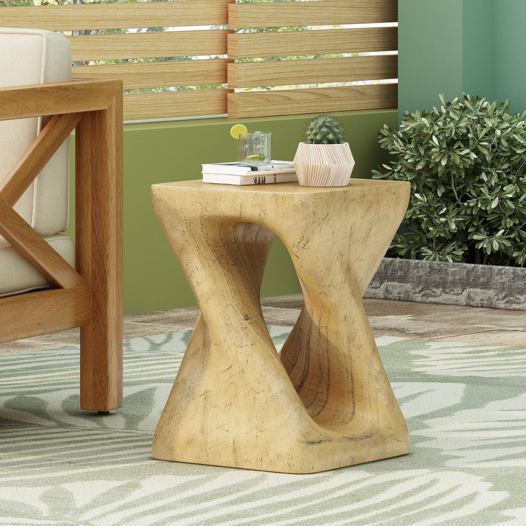 Twist Shape Side Table with Wood-like Texture