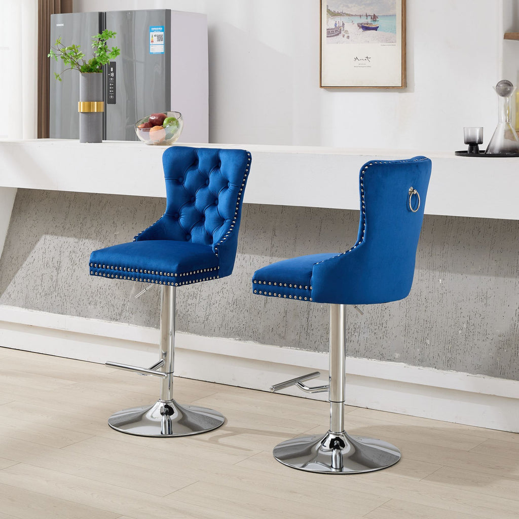 Modern Upholstered Swivel Velvet Barstools (Set of 2)